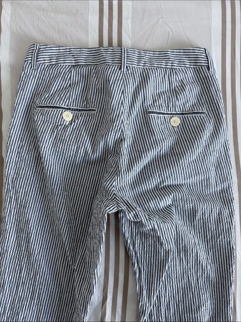 MaxMara Blue & White Pinstripe Ankle Capri Pants